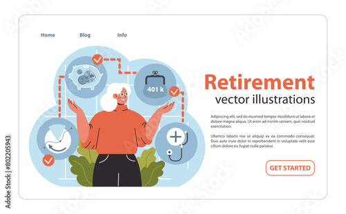 Joyful senior lady navigates her retirement options.
