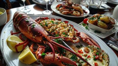 seafood delicious lobster crustacean lobsters crustaceans seafoods lobster dinner seafood. photo