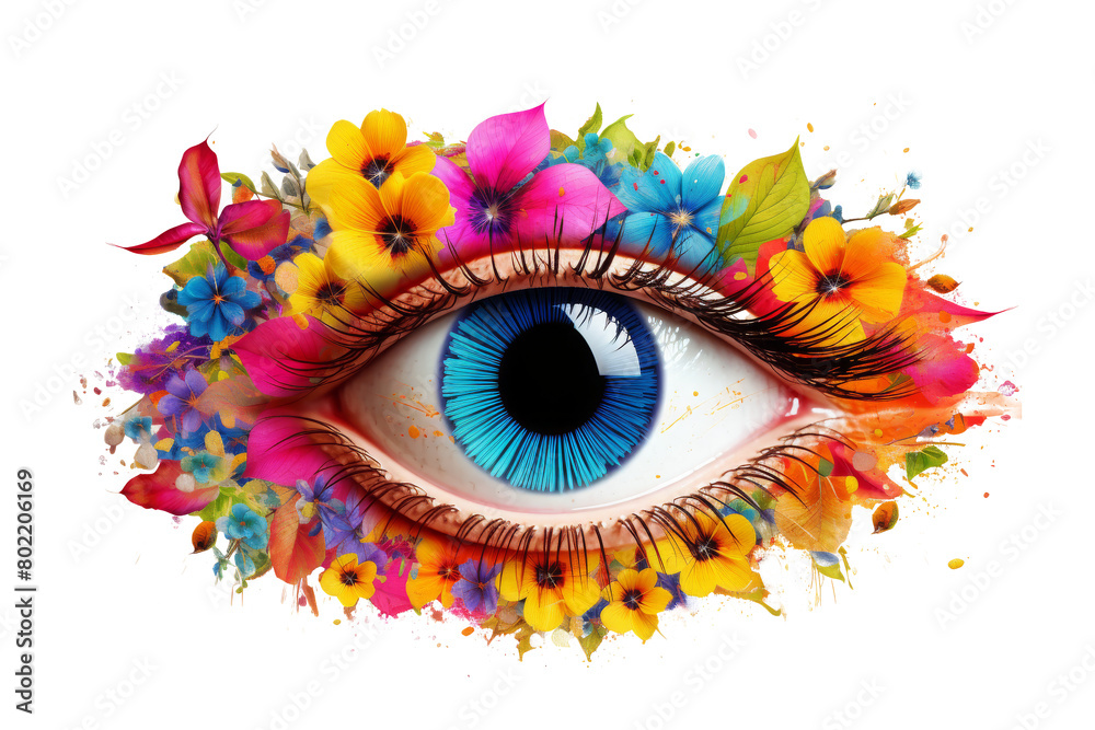 Colorful Artistic Eye with Floral Elements on transpart