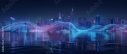 This Background of big neon waves captures the energetic pulse of a city at night, with sweeping arcs of light that carve through the darkness, Sharpen 3d rendering background photo