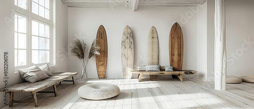 minimalistic wallpaper of Neutral Beach modern coastal surfboards nature photography boho apartment  photo