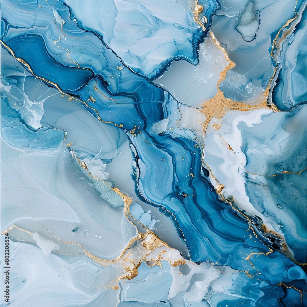 Naklejka premium Serene Blue and White Marble Texture with Gold Veins