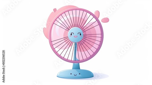This design illustrates a cute kawaii fan  small and portable with a happy face  offering a cool breeze on warm days  Sharpen isolated on white background