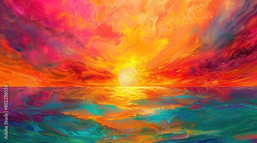 A vibrant sunrise abstract symbolizing new beginnings and happiness