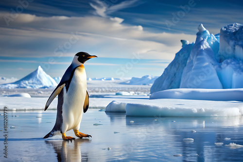 A penguin is walking on the ice sheet  illustration clipart  1500s  isolated in the north pole
