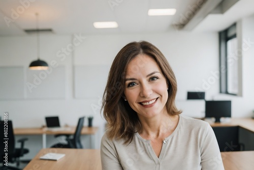 Free Download American senior businesswoman smiling modern office with copy space. - GFXLoad
