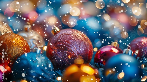 Festive Christmas Ornaments and Twinkling Lights Close-Up