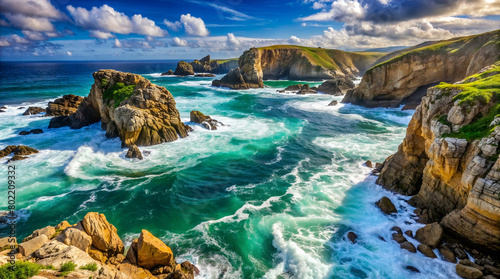 The majestic beauty of the wild ocean shore. Perfect for travel promotional materials.Perfect for travel promotional materials, covers, environmental conservation themes, inspirational wallpapers. photo