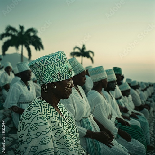 The Fete Gede in Haiti is a vibrant celebration of Voodoo traditions, where people honor their ancestors with music, dance, and offerings, soft shadowns , photo