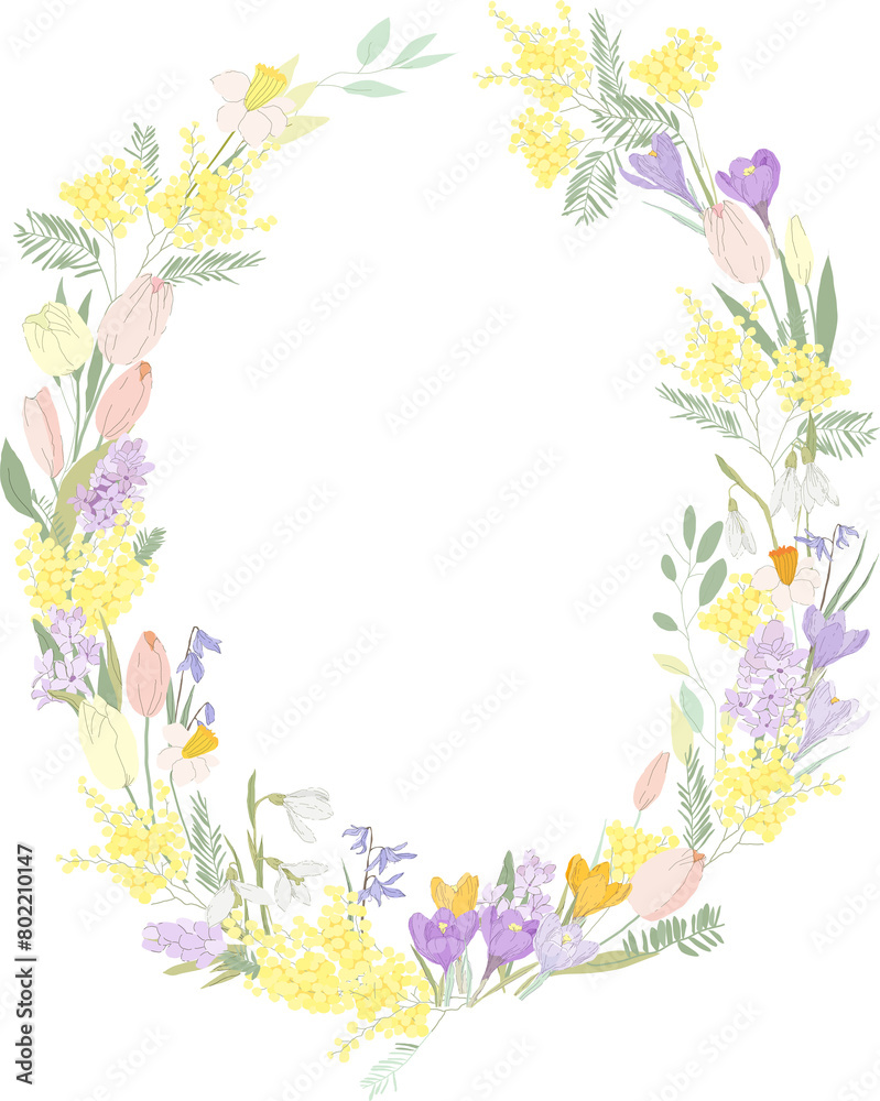 Obraz premium Cartoon Wreath of Spring Flowers. Vector Illustration