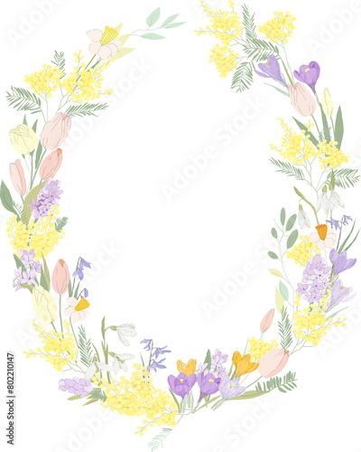 Cartoon Wreath of Spring Flowers. Vector Illustration