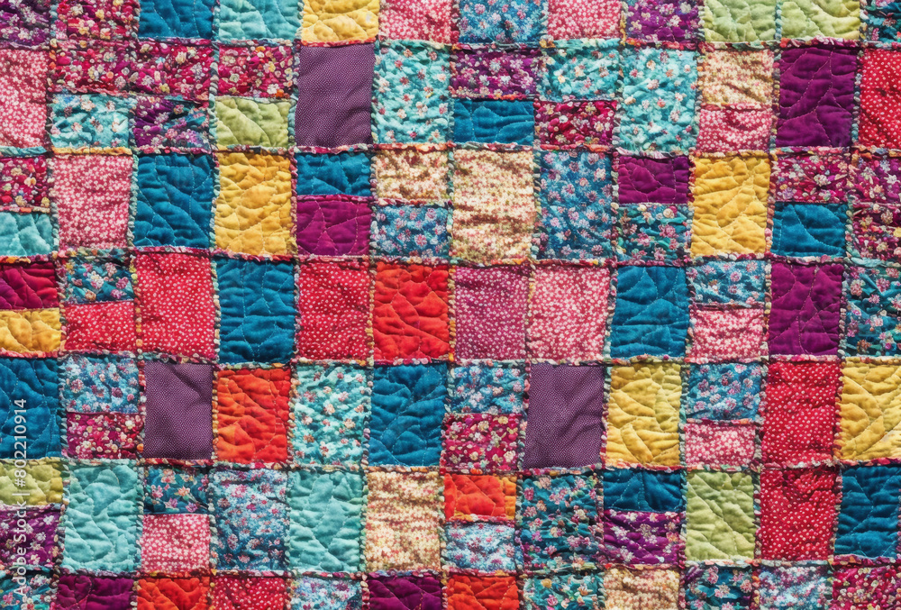 A vibrant patchwork quilt with assorted textures and colorful designs. AI generated. A vibrant patchwork quilt with assorted textures and colorful designs. AI generated.