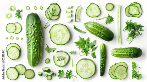 Collage with cucumber and its specified components  photo
