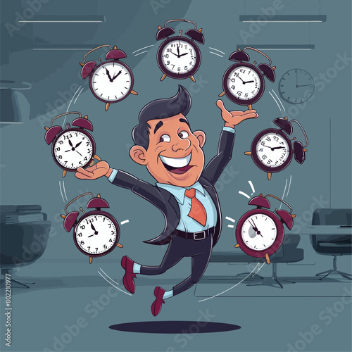 Flat design vector concept illustration. Businesspeople are standing around the clock lamp. Time is money. Ideas generator. Vector clipart. Icons set. photo