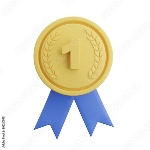 gold medal with ribbon icon  3d renderings.