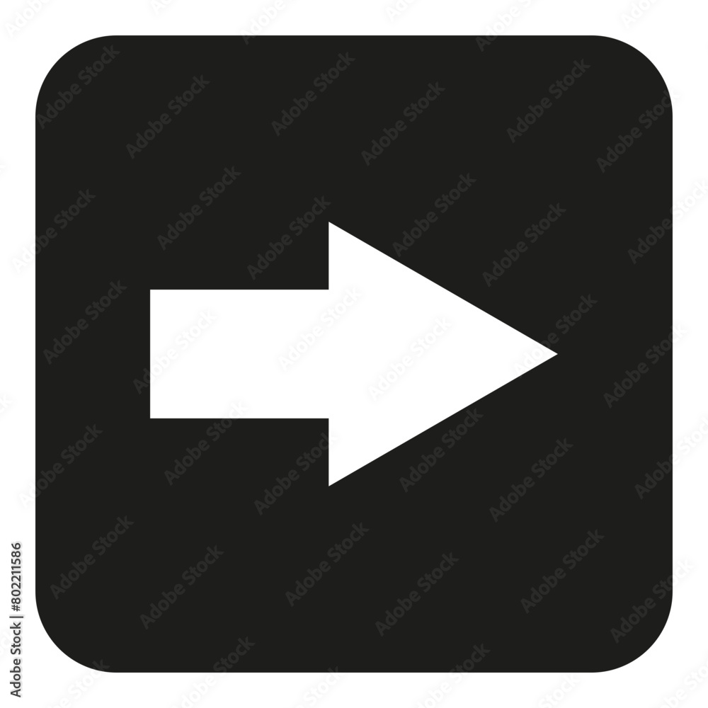 Single white arrow on black square background icon - stock vector