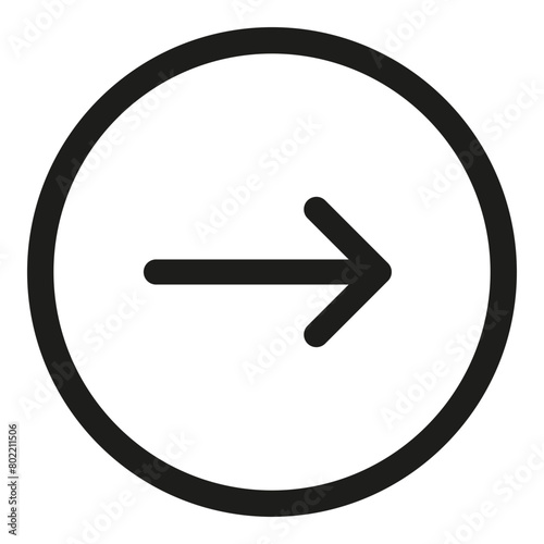 Black arrow pointing right inside circle - stock vector