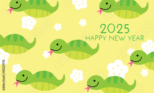 Cute snakes pattern lunar new year 2025 card. Cute tsuchinoko snakes for new year of the snake 2025.