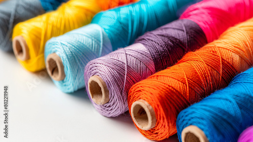 Color sewing threads on white background