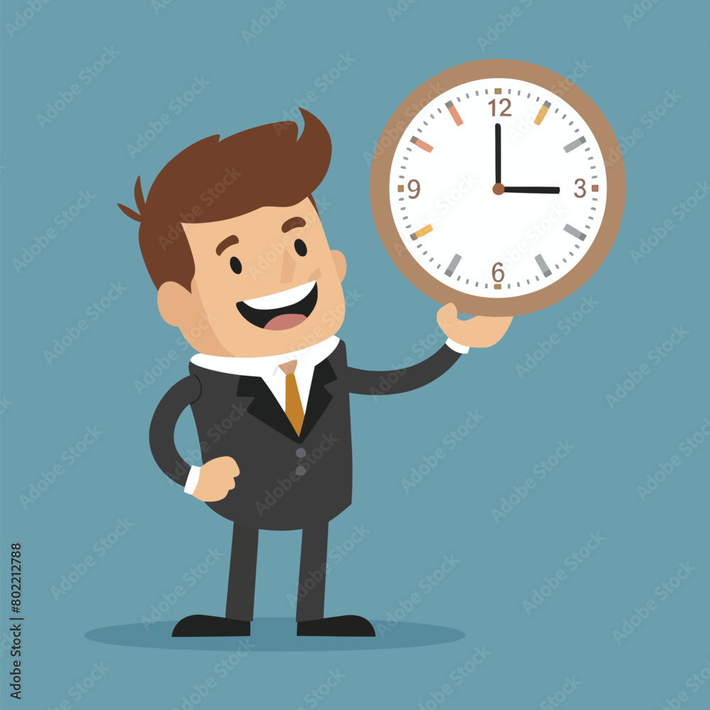 Flat design vector concept illustration. Businesspeople are standing around the clock lamp. Time is money. Ideas generator. Vector clipart