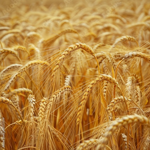 Wheat Field Texture  Golden Barley Ears Background  Ripening Cereals Landscape with Selective Focus