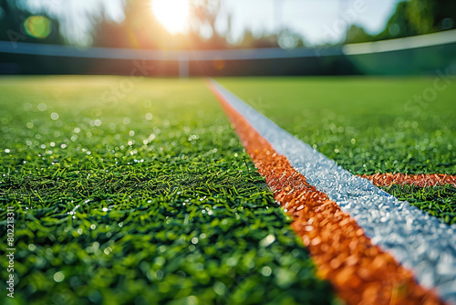 Close-up of a green tennis court or sports stadium surface. Generated by artificial intelligence photo