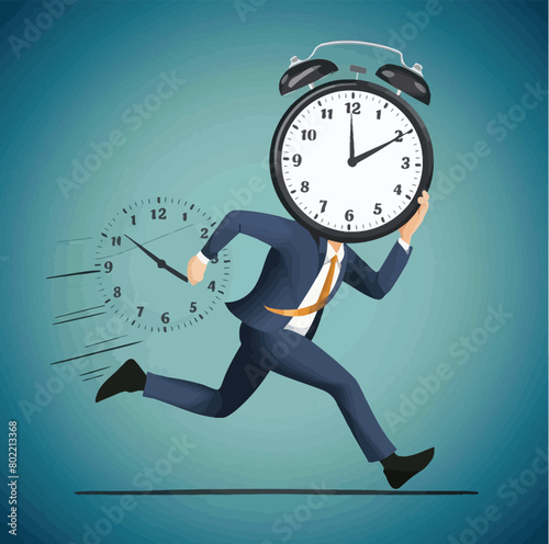 Flat design vector concept illustration. Businesspeople are standing around the clock lamp. Time is money. Ideas generator. Vector clipart. 