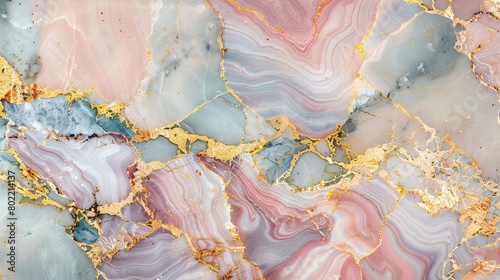 abstract background, colored marble with veins of mother-of-pearl and gold photo