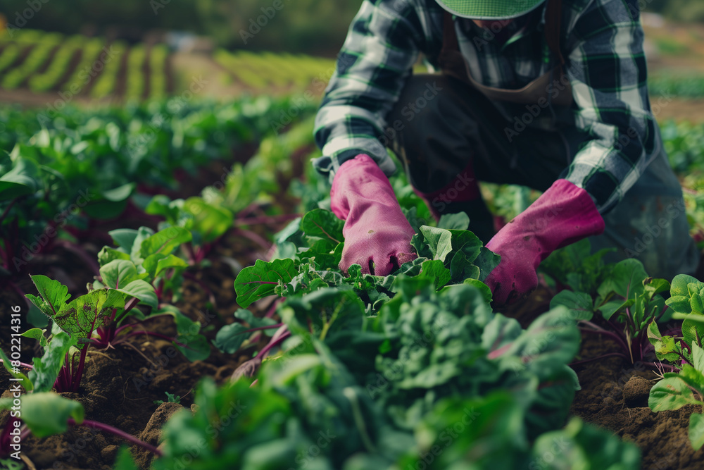 Fototapeta premium The farmer is working in the garden