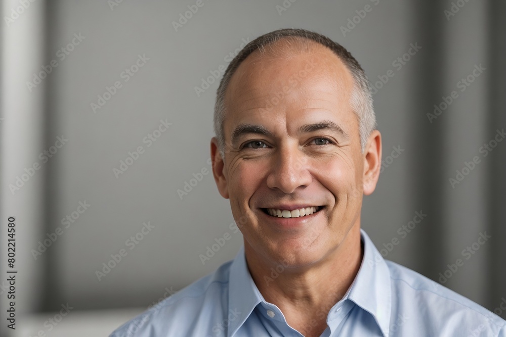 American senior businessman smiling modern office with copy space. American senior businessman smiling modern office with copy space.