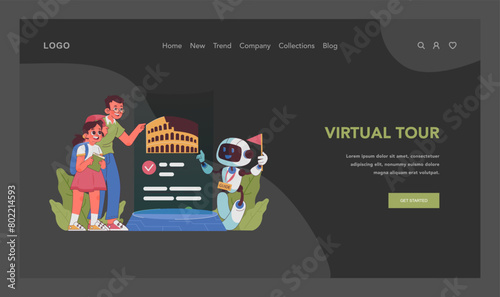 AI in education enables a virtual tour of historical sites. Flat vector illustration