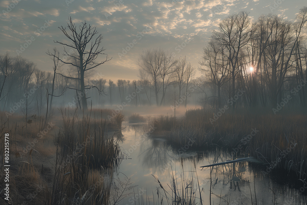Fototapeta premium A foggy morning in the swamp