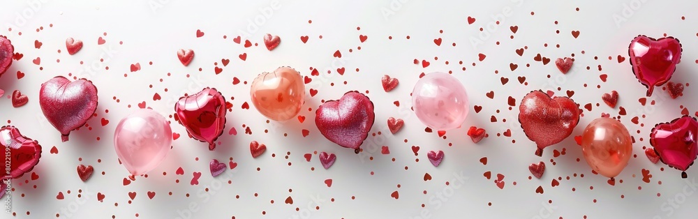 Valentine's Day Hearts Balloons on White Background - Flat Lay with Clipping Path 