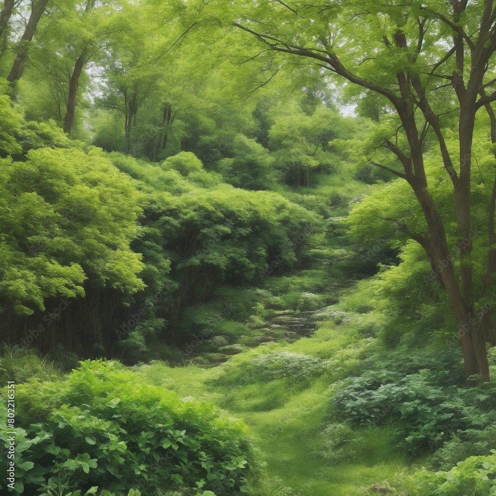 green forest in the morning