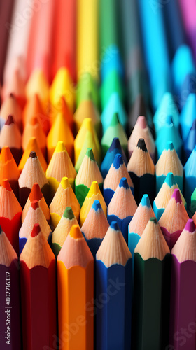 Colored pencils arranged in rows