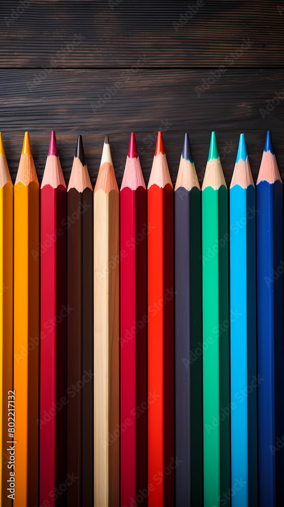 Colored pencils arranged in rows Colored pencils arranged in rows