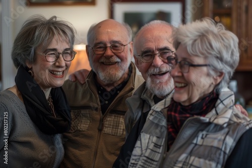 Portrait of a group of happy senior friends in a retirement home