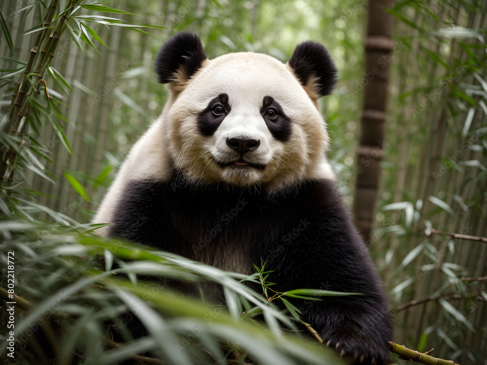 Obraz premium Panda sitting in the bamboo forest