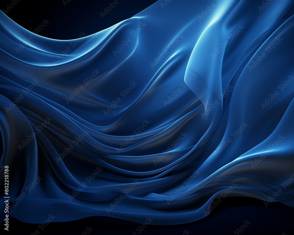Fototapeta premium Flowing dark blue fabric simulation with embedded glowing particles, smooth and ethereal movement