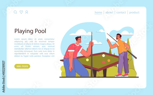 Playing Pool concept. Friends in a friendly match of billiards, focusing on the game.