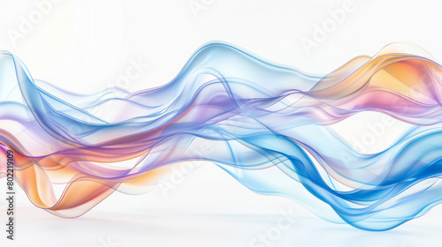 Undulating abstract waves in soft pastel colors on the white background. 3D digital art concept.