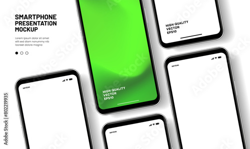 Realistic smartphone mockup. Mobile phone vector with isolated on white background. Device front view. 3D mobile phone with shadow. Realistic, high quality smart phone mockup for ui ux presentation.