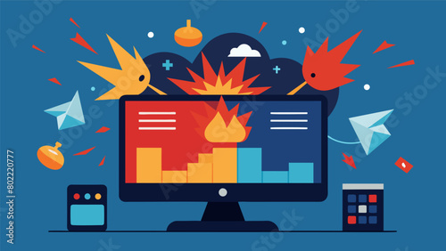 Screens display rapid flashing images of violent and chaotic events triggering a sense of impending danger..