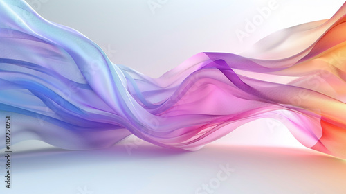 A vibrant multicolor wavy background flowing elegantly over a blank white surface, accented with subtle lavender tones, creating a harmonious and visually appealing composition © Noman