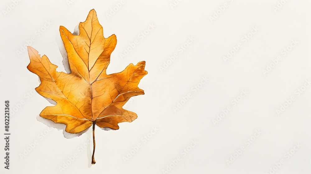 Fototapeta premium Golden Oak Leaf Minimalist Watercolor Painting Fading into White Canvas Art