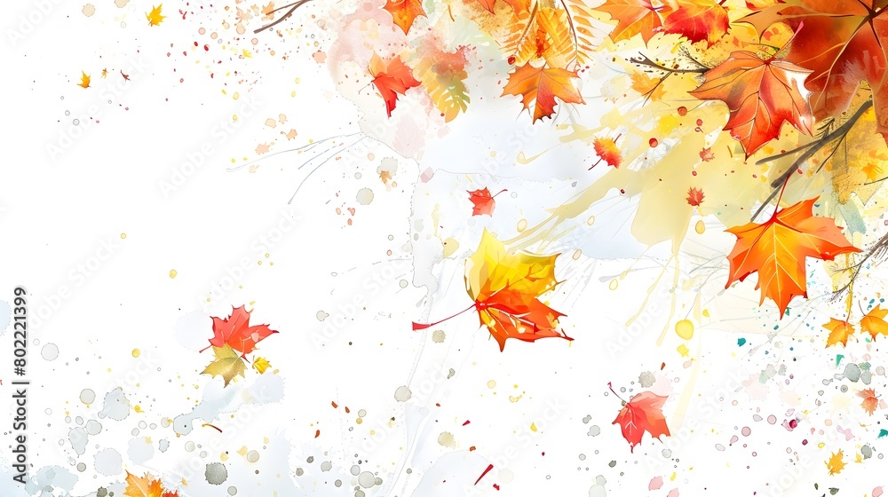 Colorful Autumn Leaves Watercolor Splash on White Background