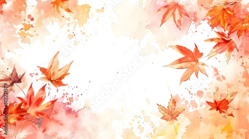 Vibrant Autumn Maple Leaves in Watercolor Abstract Arrangement on White Background