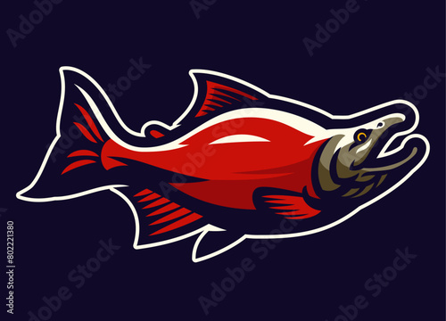 Cartoon Illustration of Sockeye Salmon Fish