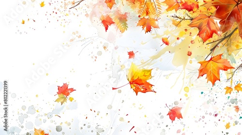 Colorful Autumn Leaves Watercolor Splash on White Background photo