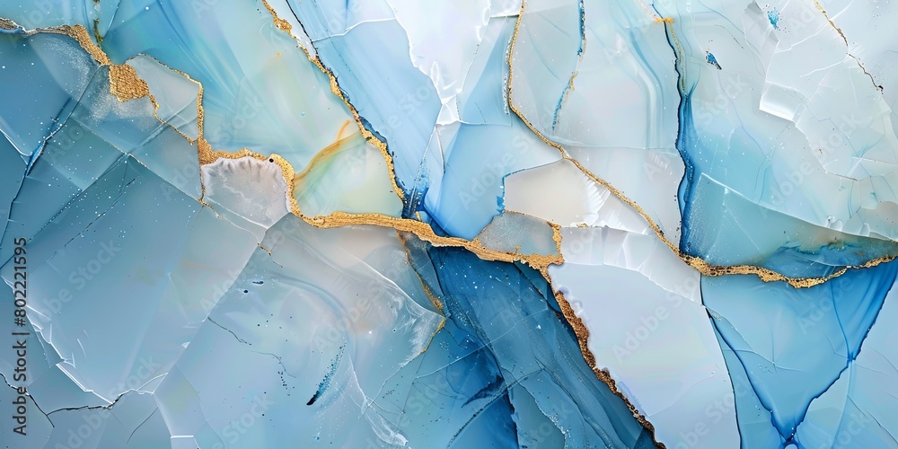 Naklejka premium Serene Blue and White Marble Texture with Gold Veins